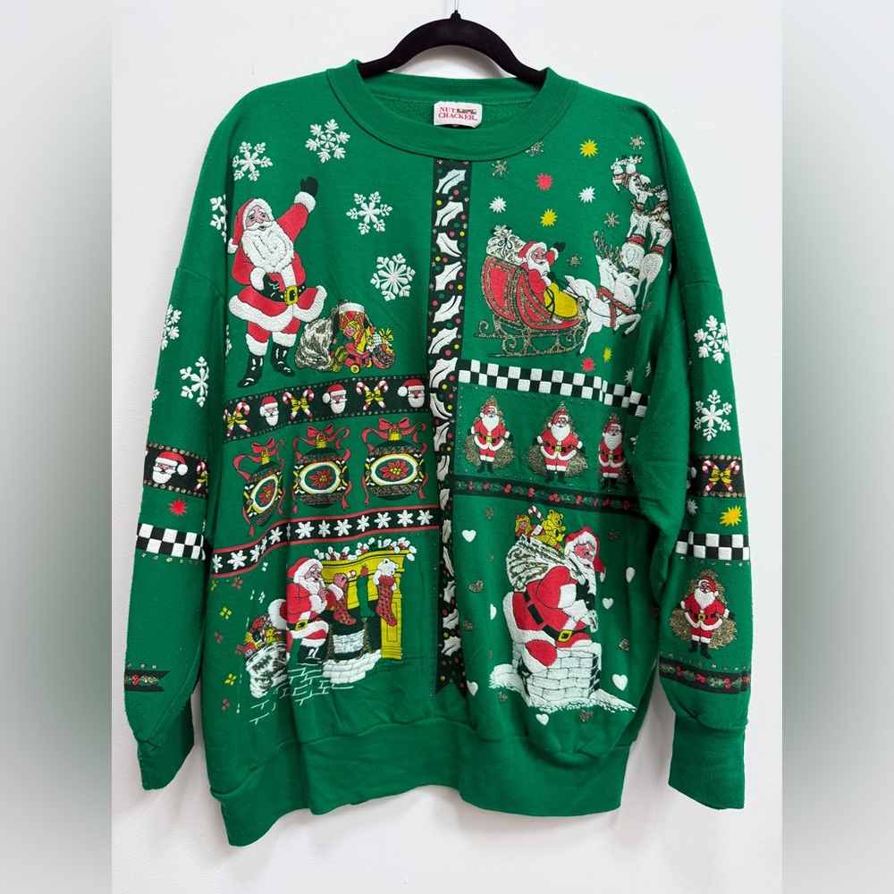 Nutcracker Festive Green Santa Crewneck Sweater, GUC